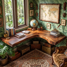 Live Edge Solid Wood Floating Desk with L Shaped Corner Design