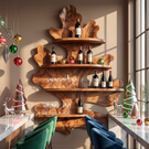 Sculptural Leaf Solid Wood Wall Mounted Wine Rack with Four Display Shelves