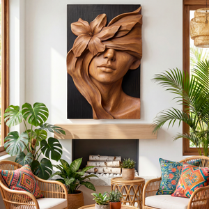 Bloom Veil Wooden Relief Portrait Sculpture Wall Art