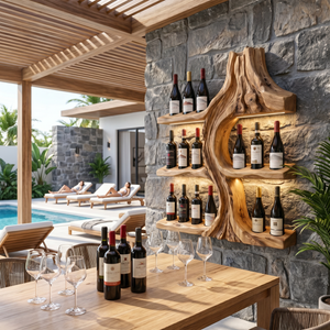 Volcanic Inspired Solid Wood Wine Rack Wall Shelf