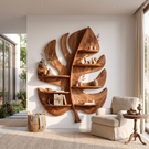 Tropical Leaf Solid Wood Wall Shelf with Organic Sculptural Display Shelves
