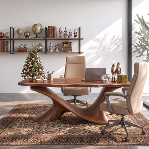 Live Edge Solid Wood Desk with Sculptural Double Curve Base