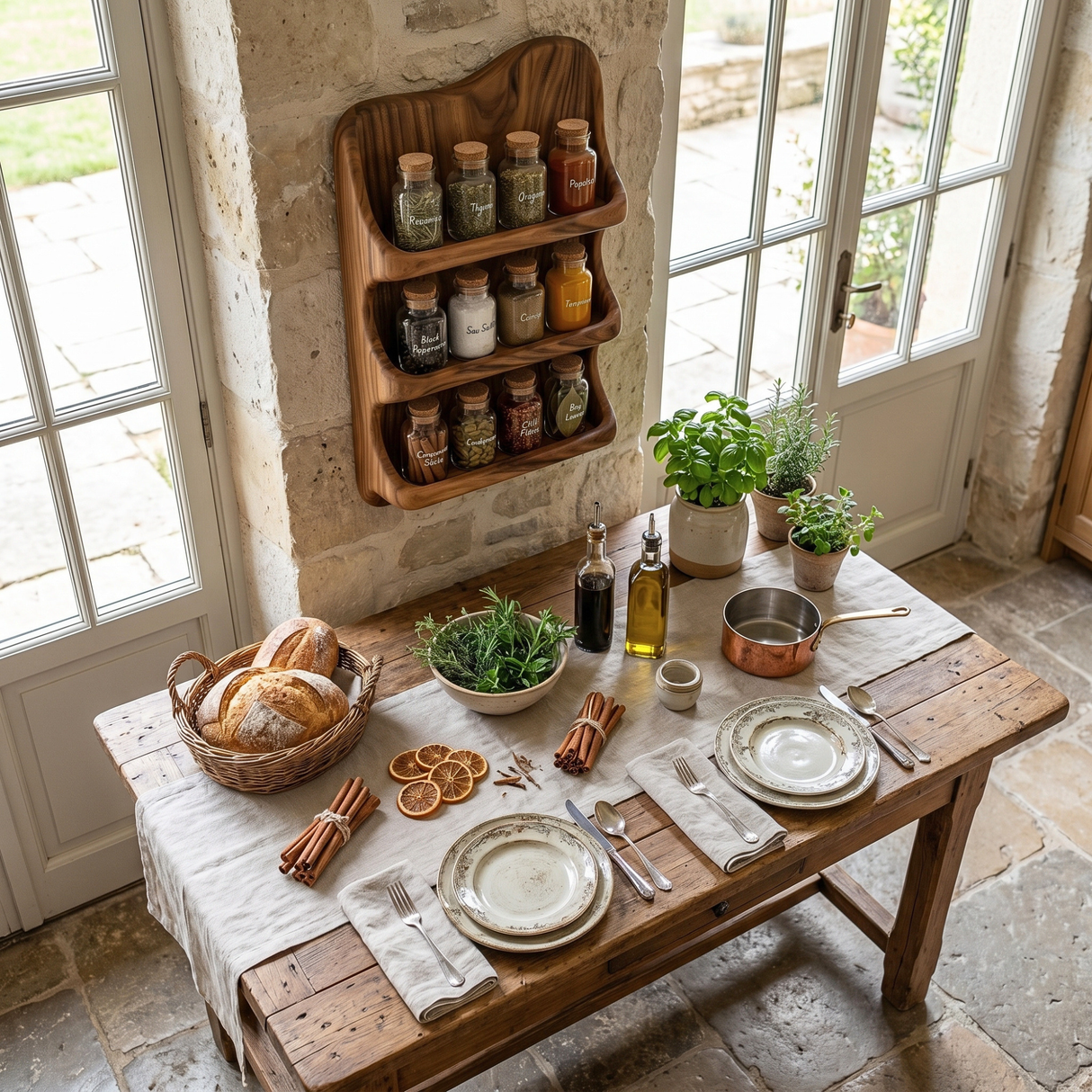 Curved Solid Wood Wall Spice Organizer with Three Open Display Tiers