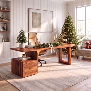 Sculptural Solid Wood Desk With Side Drawer For Home Office