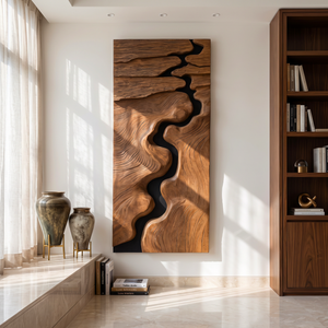 Canyon Inspired Solid Wood Wall Art with Flowing River Carving and Textured Relief