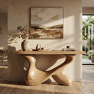 Console Table Solid Wood with Interlocking Loop Base for Entryway Decor