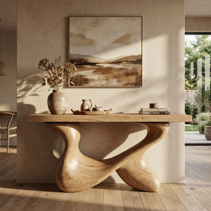 Console Table Solid Wood with Interlocking Loop Base for Entryway Decor