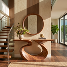 Artistic Solid Wood Console Table with Ribbon Curves and Split Top