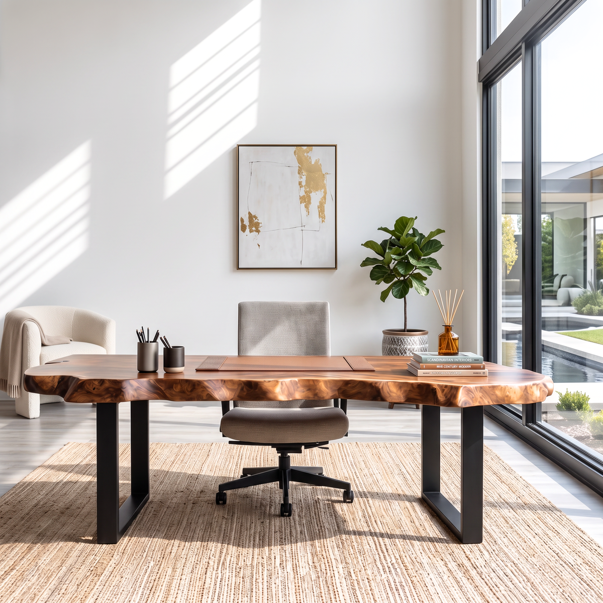 Natural Live Edge Solid Wood Desk For Home Office