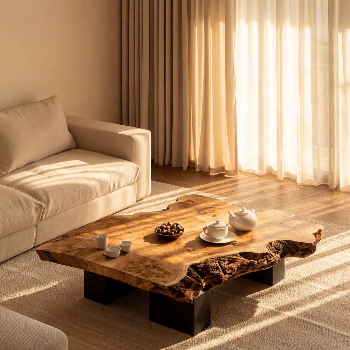 Solid Wood Live Edge Coffee Table for Modern Living Room