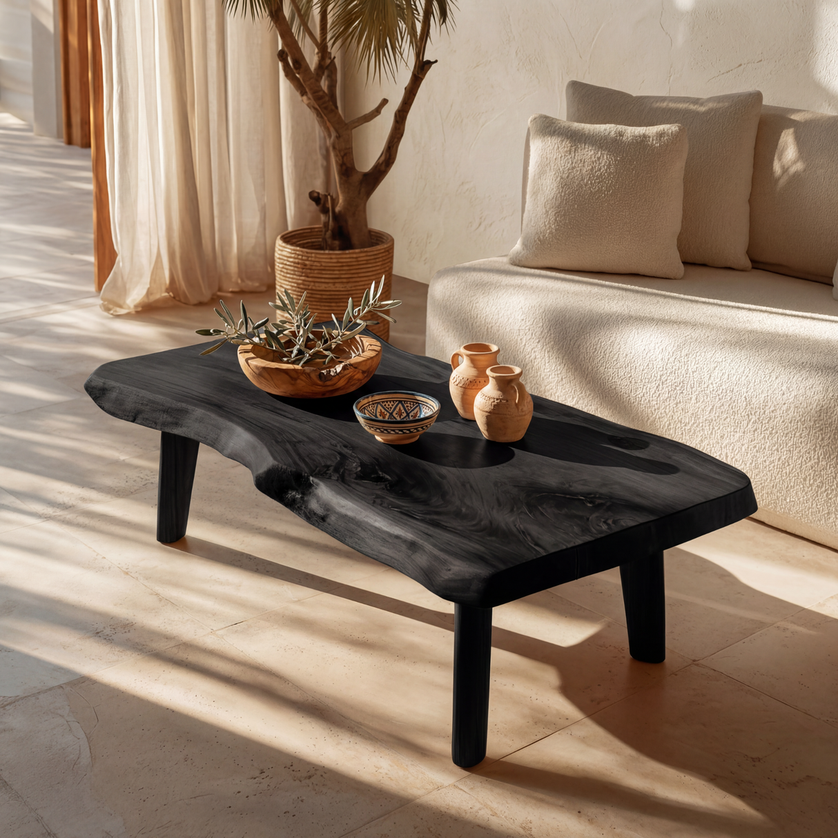 Solid Wood Coffee Table with Organic Live Edge Top