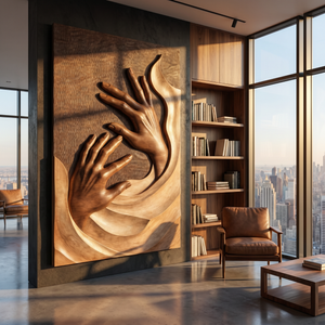 Flowing Hands Wooden Wall Art Handmade Sculptural Relief Panel