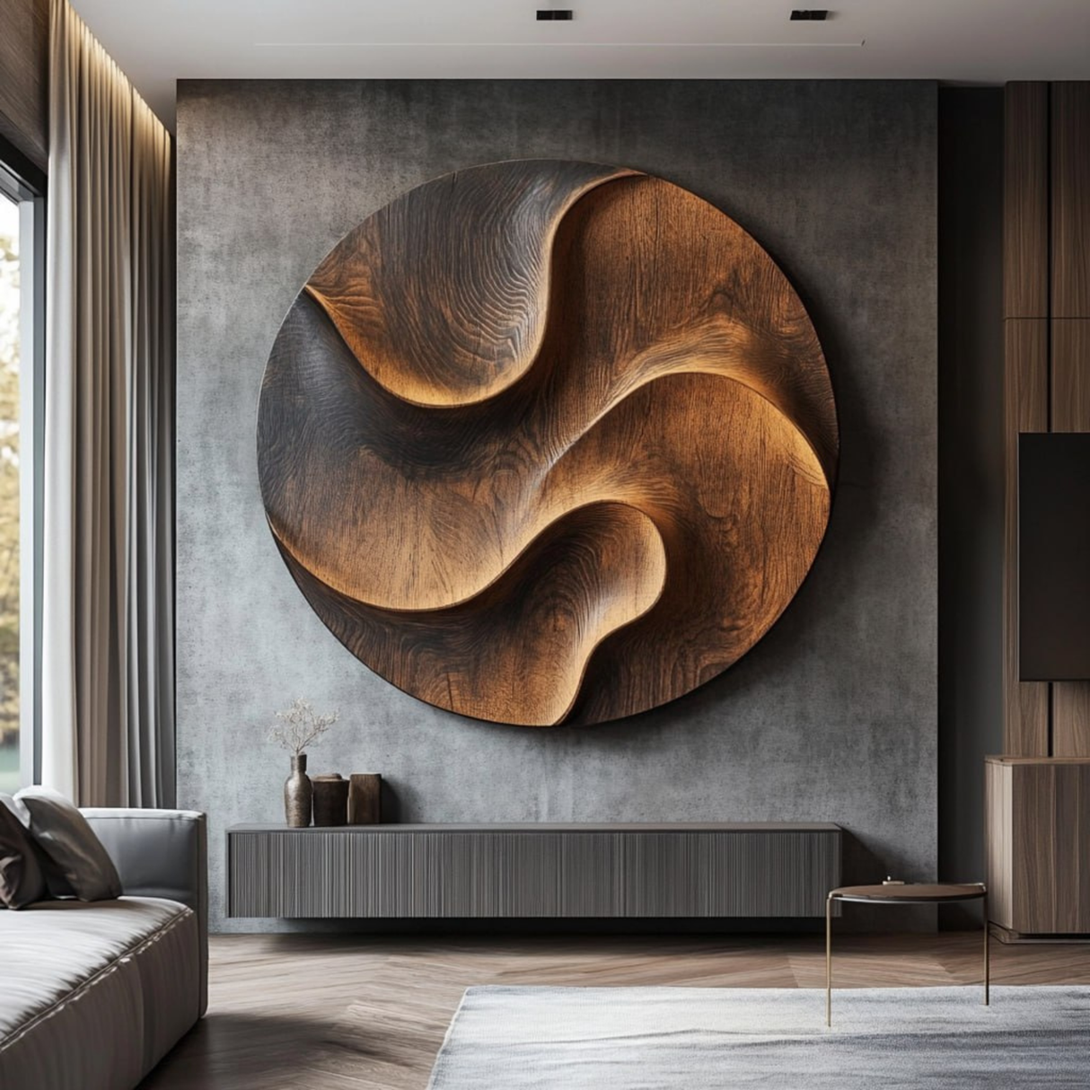 Handcrafted Oval Wood Wall Sculpture with Flowing Carved Relief and Organic Grain Movement