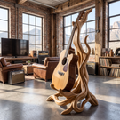 Wooden Guitar Stand with Organic Sculptural Design for Acoustic Guitar Display