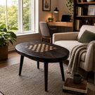 Handcrafted Solid Wood Chess Coffee Table with Freeform Top and Tapered Legs