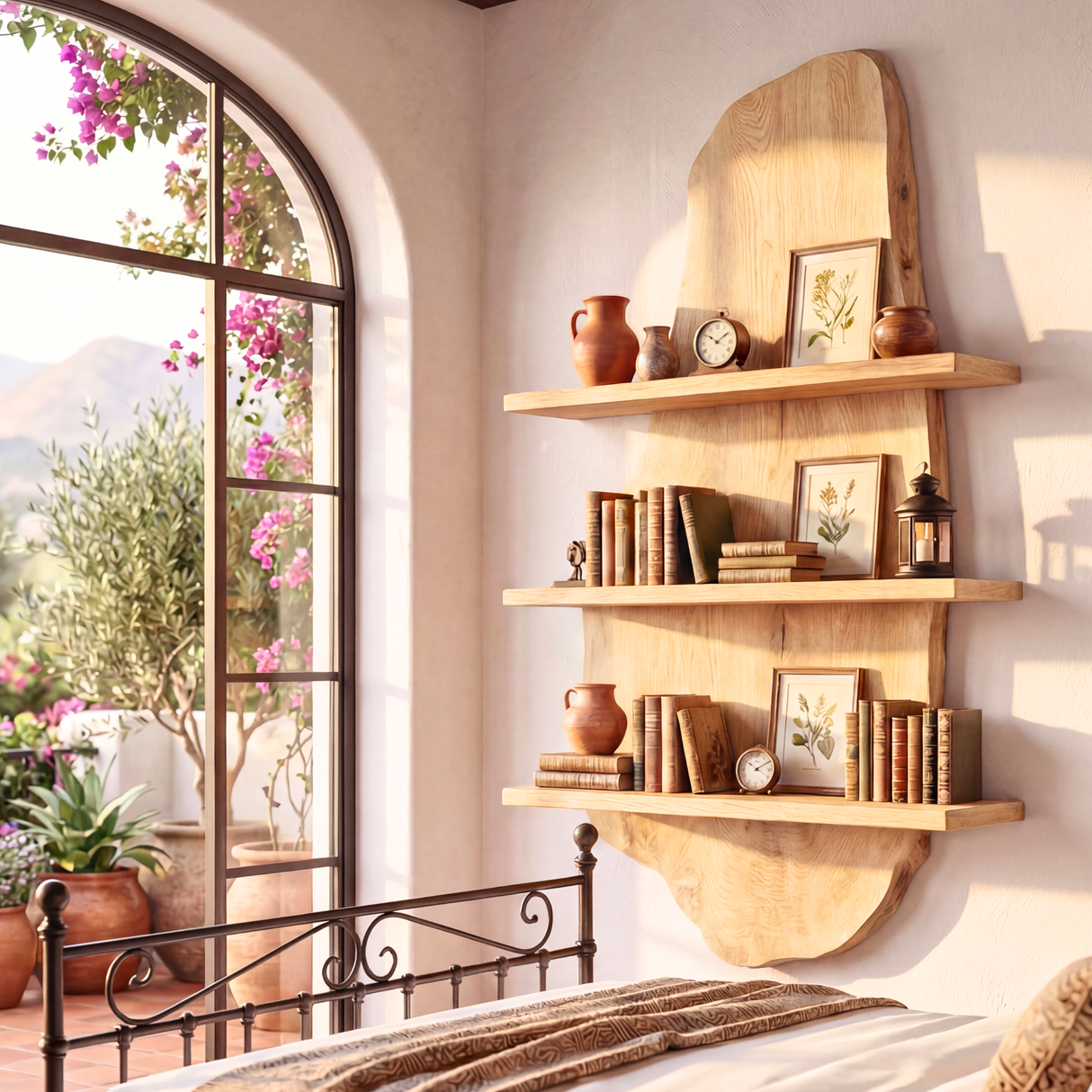 Live Edge Solid Wood Wall Shelf Floating Multi Tier Storage Display for Living Room