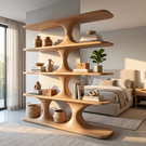 Sculptural Wood Shelving Modern Organic Bookshelf Handmade Contemporary Display Storage Unit