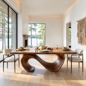 Dining Table Sculptural Infinity Base with Solid Wood Top