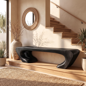 Bench Solid Wood with Sculptural Asymmetrical Base and Flowing Organic Seat