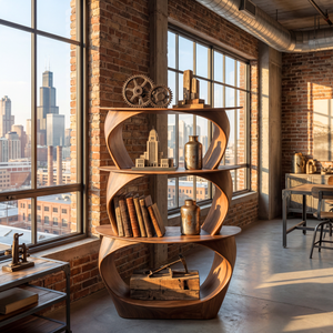 Stacked Loop Wood Display Shelf with Three Tier Open Shelving