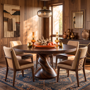 Dining Table with Twisted Pedestal Base and Round Solid Wood Top