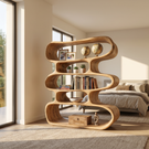 Organic Wavy Wooden Bookshelf Handmade Sculptural Solid Wood Modern Display Shelf