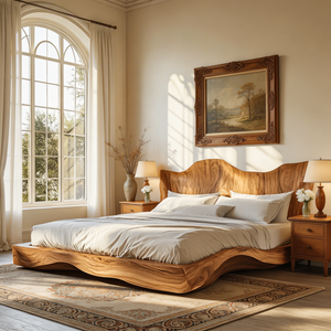 Sculptural Wood Bed with Flowing Organic Silhouette for Modern Interiors