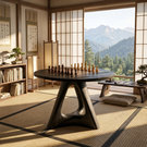 Handcrafted Round Solid Wood Chess Table with Organic Sculptural Base