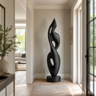 Handcrafted Solid Wood Abstract Floor Sculpture with Flowing Open Form