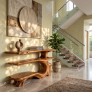 Organic Solid Wood Console Table with Three Tier Sculptural Shelves