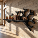 Handcrafted Solid Wood Coral Reef Wall Shelf with Display Ledge