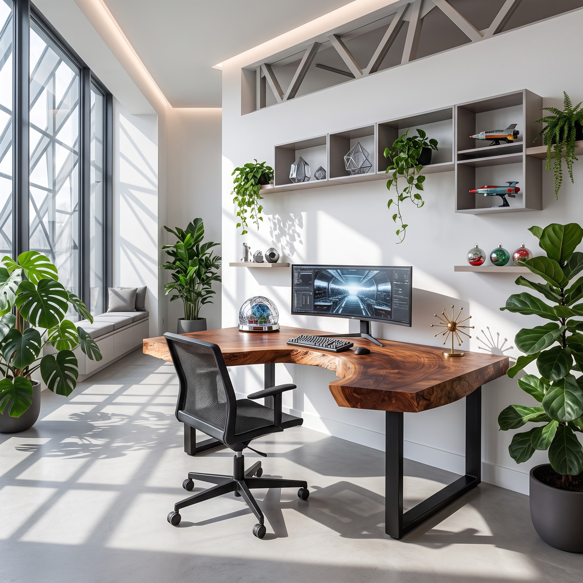 Sculpted Live Edge Solid Wood Desk For Home Office
