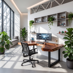 Sculpted Live Edge Solid Wood Desk For Home Office