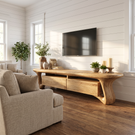 Organic Solid Wood TV Stand with Sculptural Loop Legs and Storage Drawers