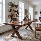 Live Edge Solid Wood Desk with Sculptural X Legs for Home Office