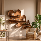 Organic Solid Wood Wall Shelf with Flowing Sculptural Leaf Design