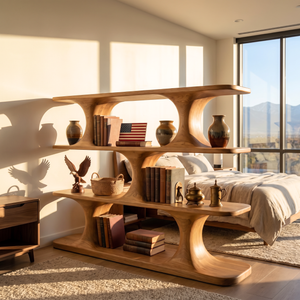 Sculpted Wooden Bookshelf Handmade Organic Shelving Unit