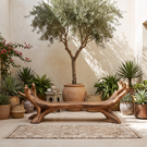 Sculptural Solid Wood Garden Bench with Branch Inspired Frame