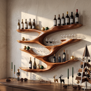 Interwoven Branch Solid Wood Wall Wine Rack for Wine Bottles and Glasses