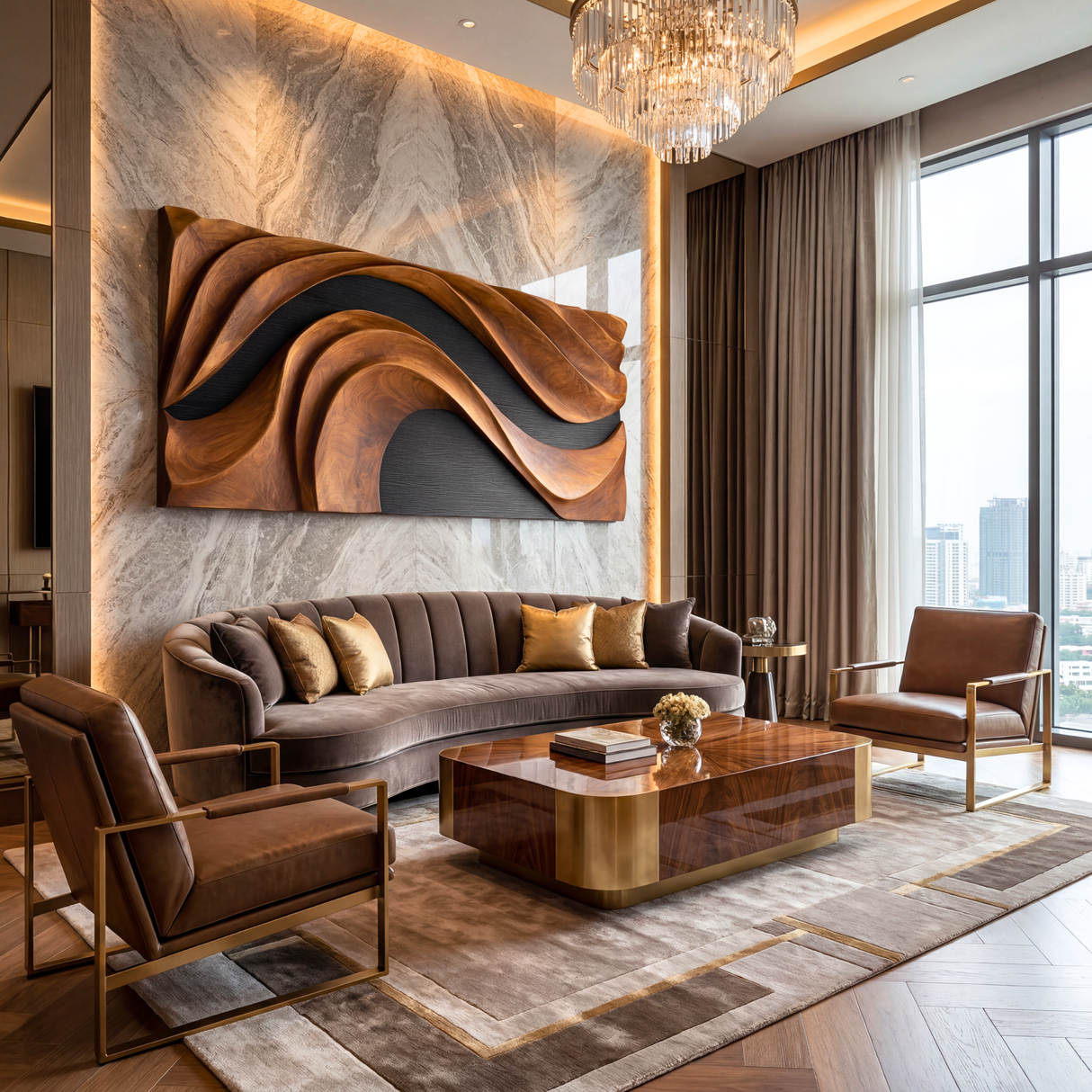 Handmade Abstract Wooden Wave Wall Art Panel Modern Organic Sculpture Decor