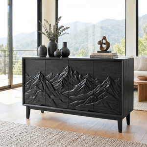 Organic Solid Wood Mountain Relief Sideboard Cabinet
