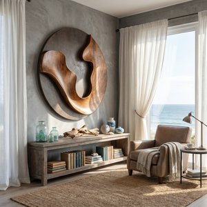 Abstract Round Wood Wall Sculpture with Interlocking Organic Forms