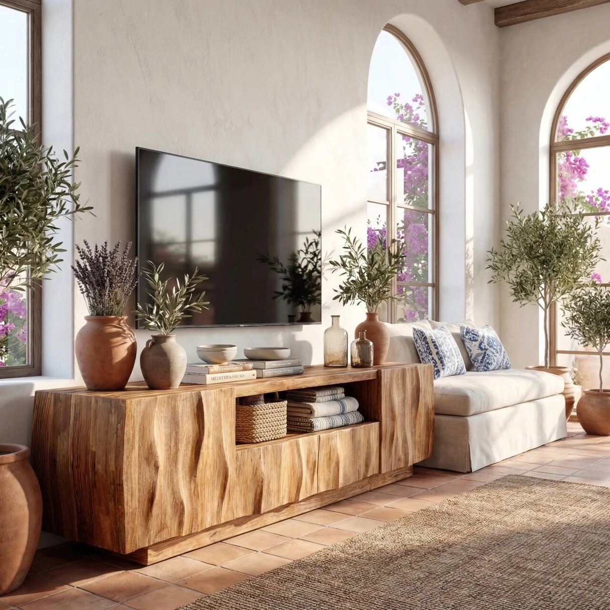 Sculptural Wood TV Cabinet with Flowing Wave Front for Modern Interiors