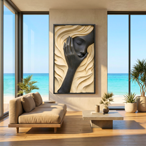 Handcrafted Solid Wood Wall Art Panel with Abstract Human Face Relief for Modern Interiors