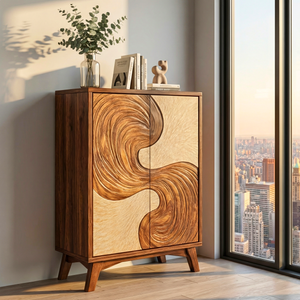 Solid Wood Sideboard with Flowing Wave Sculptural Doors for Modern Interiors