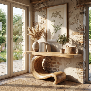 Console Table Solid Wood with Sculptural Curl Base for Entryway Decor