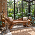 Curved Solid Wood Outdoor Bench with Sculptural Wing Backrest