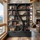 Organic Solid Wood Bookshelf with S Curve Divider and Base Drawers