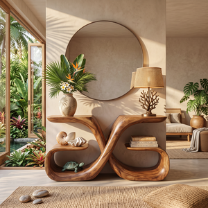 Handcrafted Solid Wood Console Table with Sculptural Infinity Base
