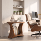 Handcrafted Solid Wood Side Table with Open Book Storage and Sculptural Curved Base